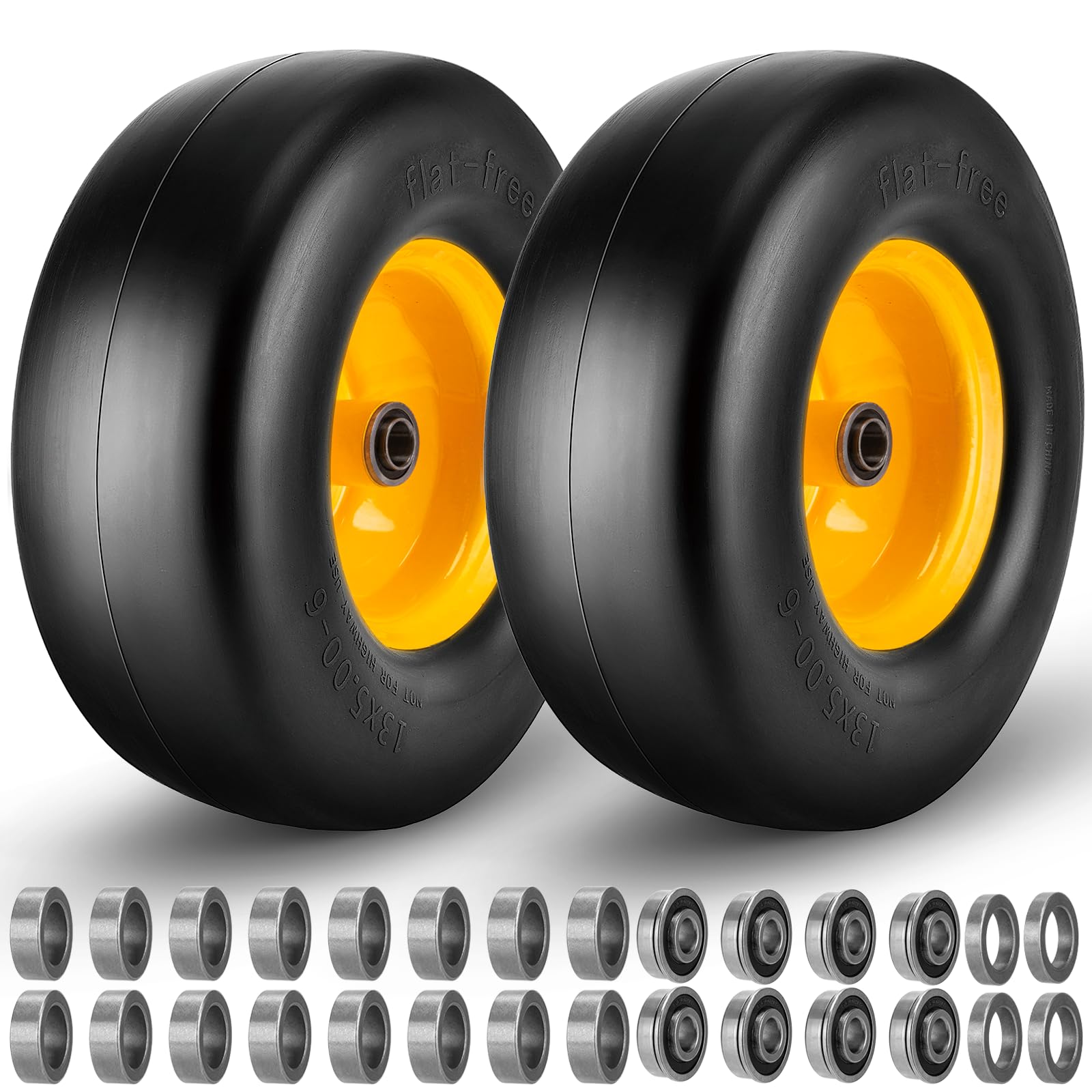 CMOOD 13x5 flat-free tire and wheel for front installation, rugged and reliable.