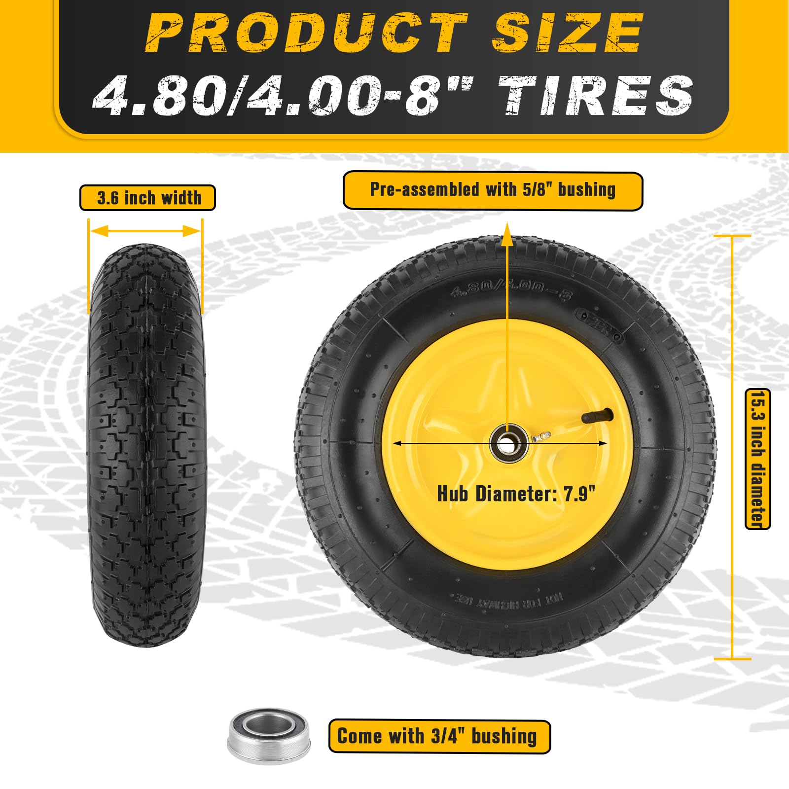 CMOOD 16-inch pneumatic wheel designed for durable garden cart use.