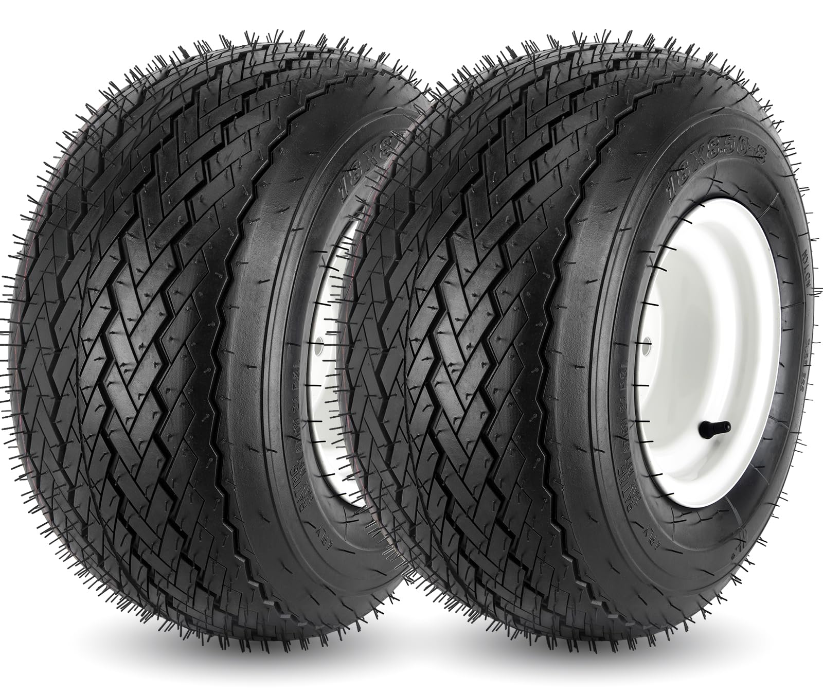 CMOOD 18x8.50-8 tire with rim close-up highlighting rugged construction for durability.
