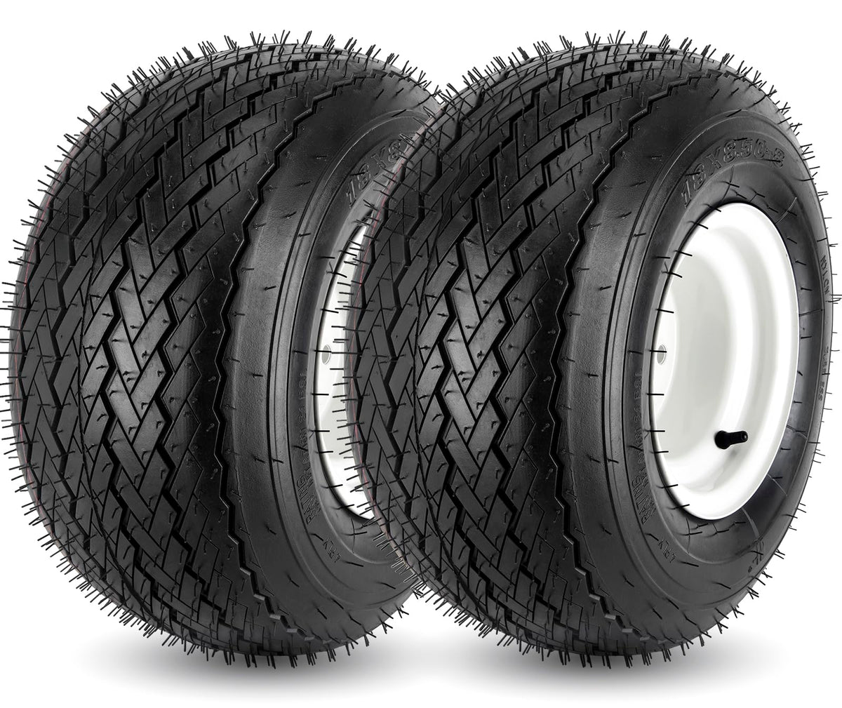 CMOOD 18x8.50-8 tire with rim close-up highlighting rugged construction for durability.