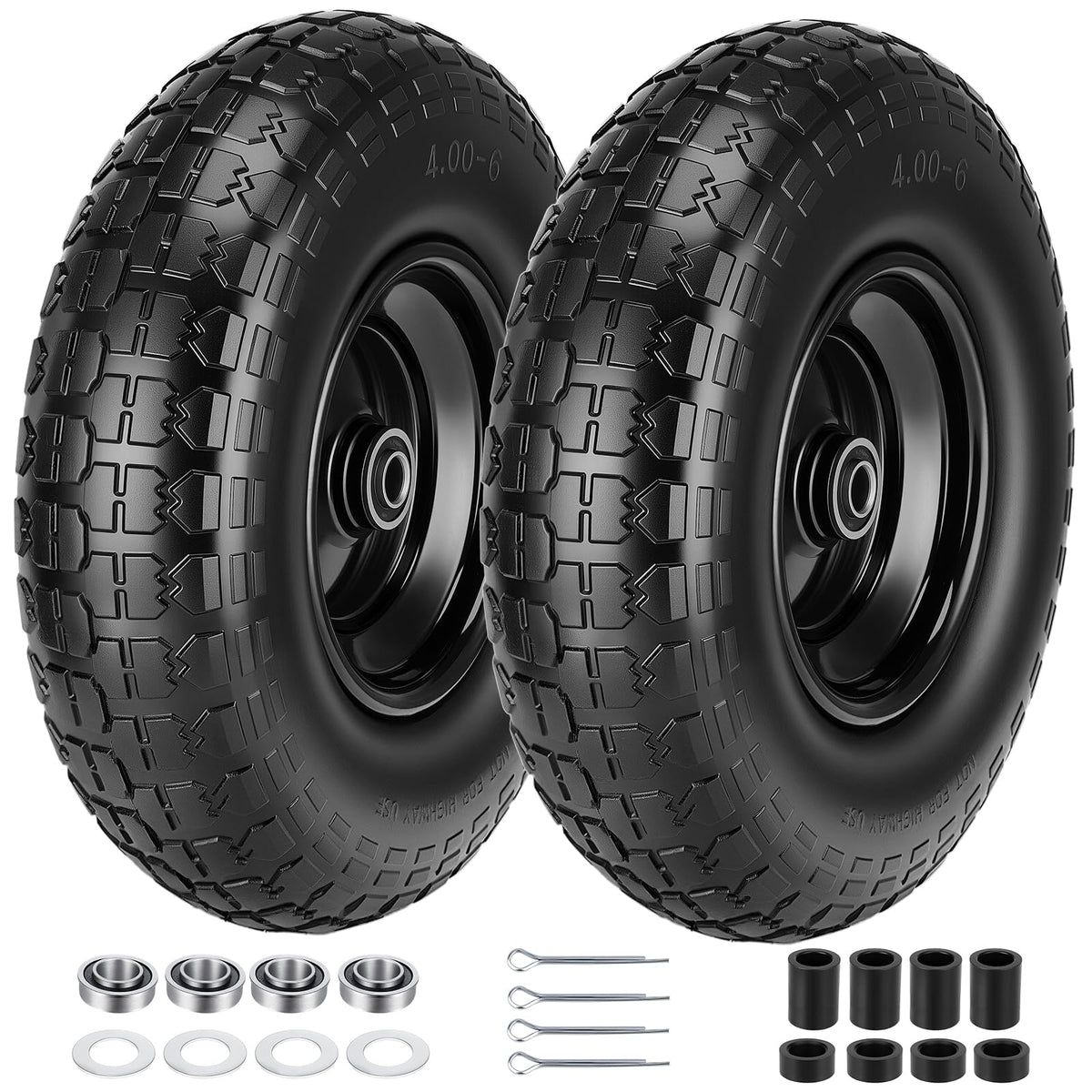 CMOOD 4.00-6 flat-free tire side view with 13-inch solid wheel for easy no-inflation use