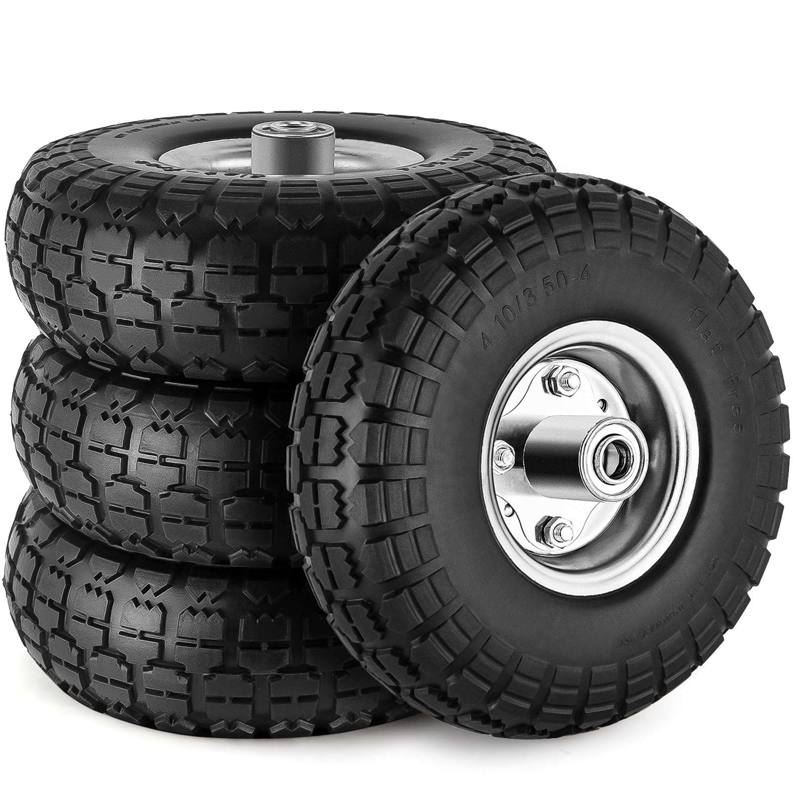 CMOOD 4-pcs 10-inch flat-free tire front view showing rugged tread for all terrains