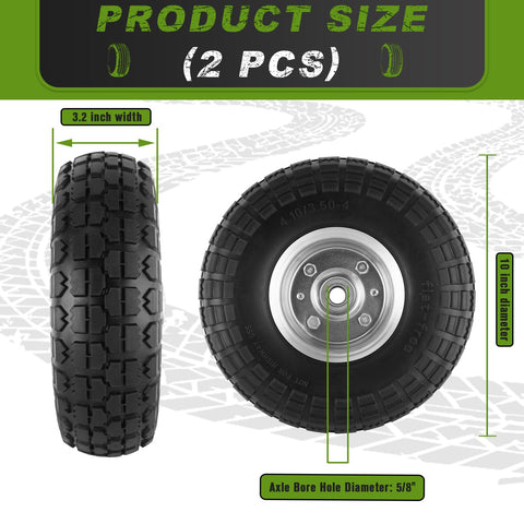 CMOOD 4-pcs 10-inch flat-free tire side view highlights maintenance-free performance