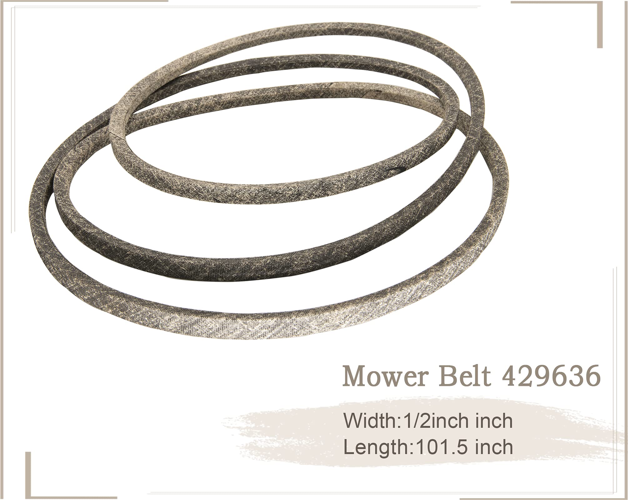 CMOOD 42-inch deck belt close-up highlighting wear-resistant synthetic rubber.