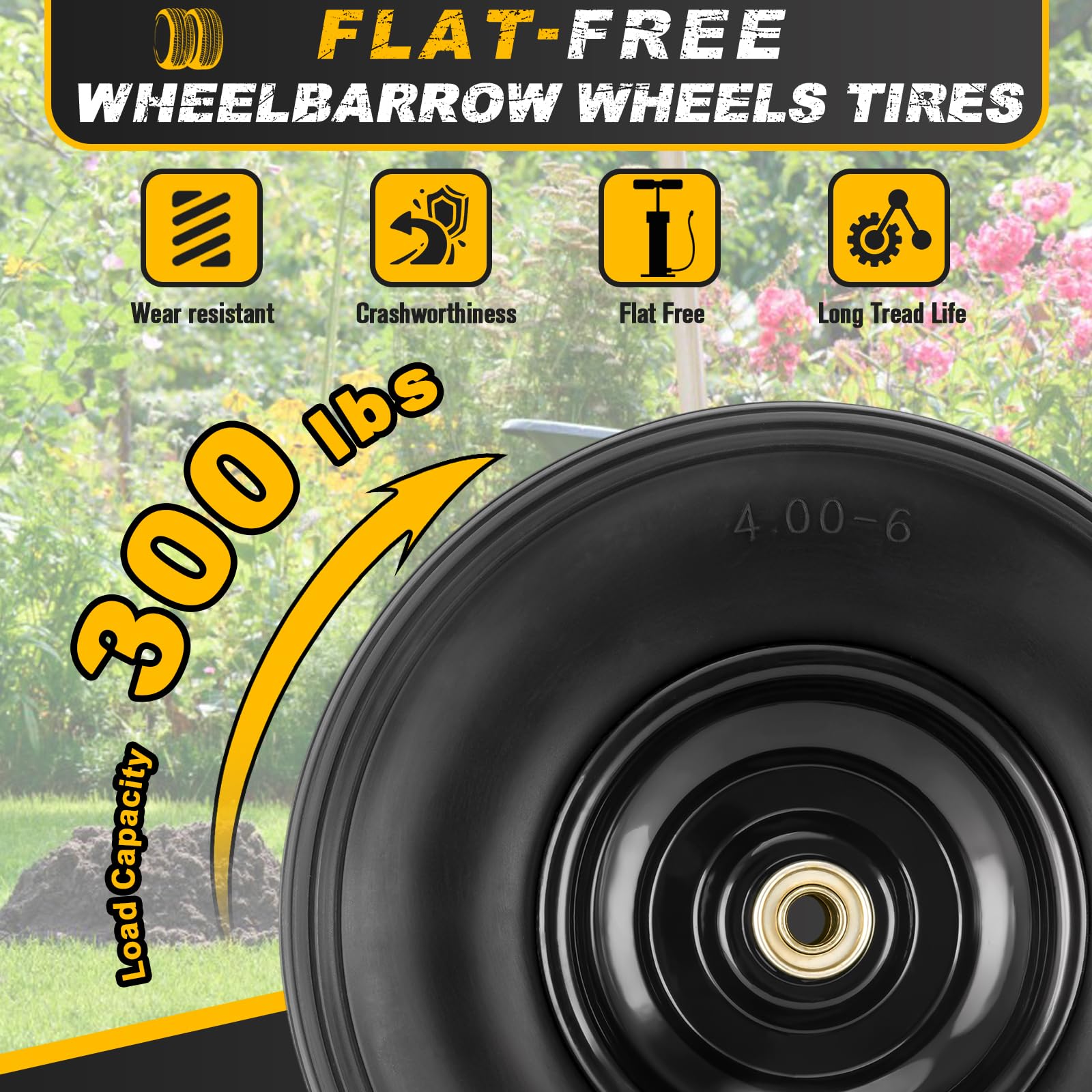 CMOOD Gorilla Cart replacement tire 4.00-6 with durable solid core