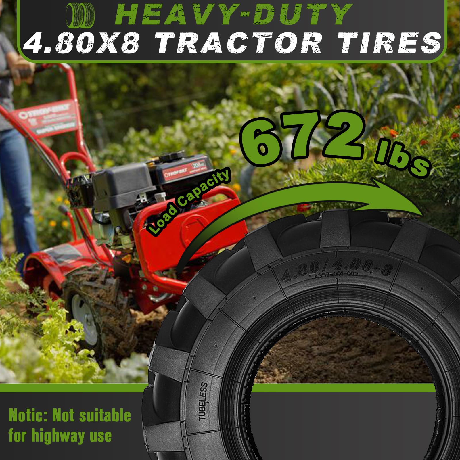 CMOOD 4-ply nylon tire construction emphasizes durability against wear and punctures.