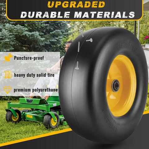 CMOOD solid turf tread tire provides lawn friendly traction and reduced grass damage.