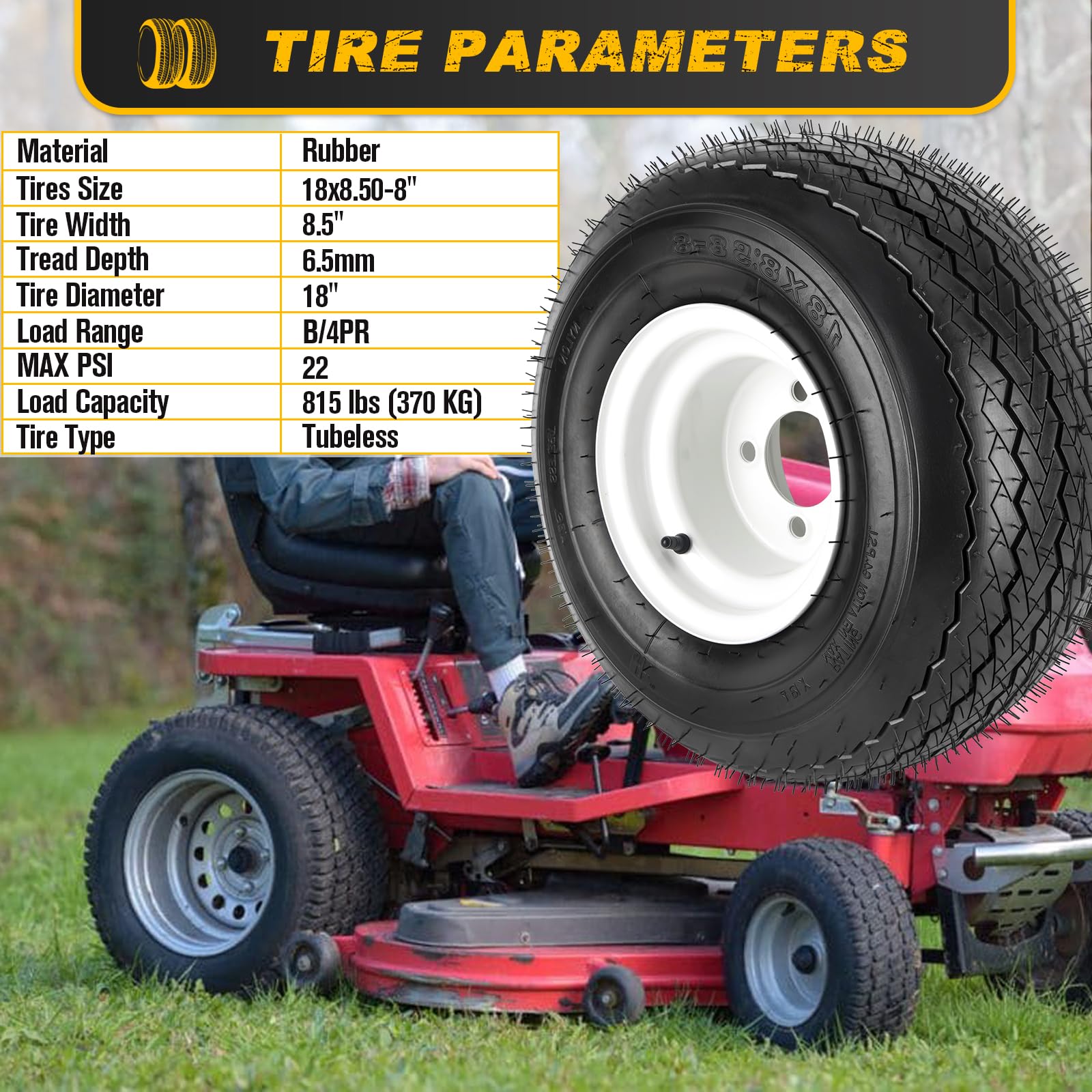 CMOOD turf-tread lawn tractor tire delivers stable traction on uneven ground.