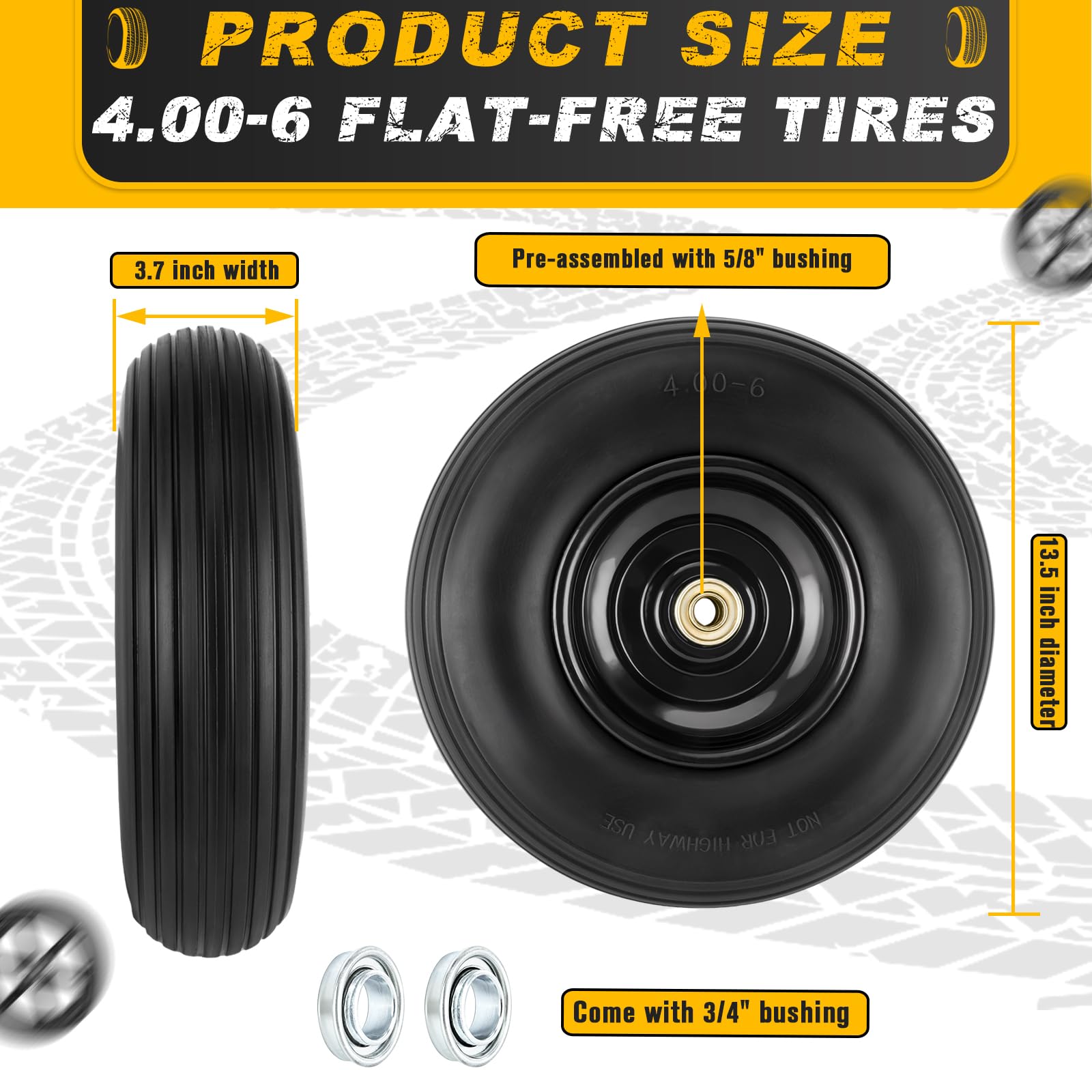 CMOOD wheelbarrow tire assembly 13in with flat-free design