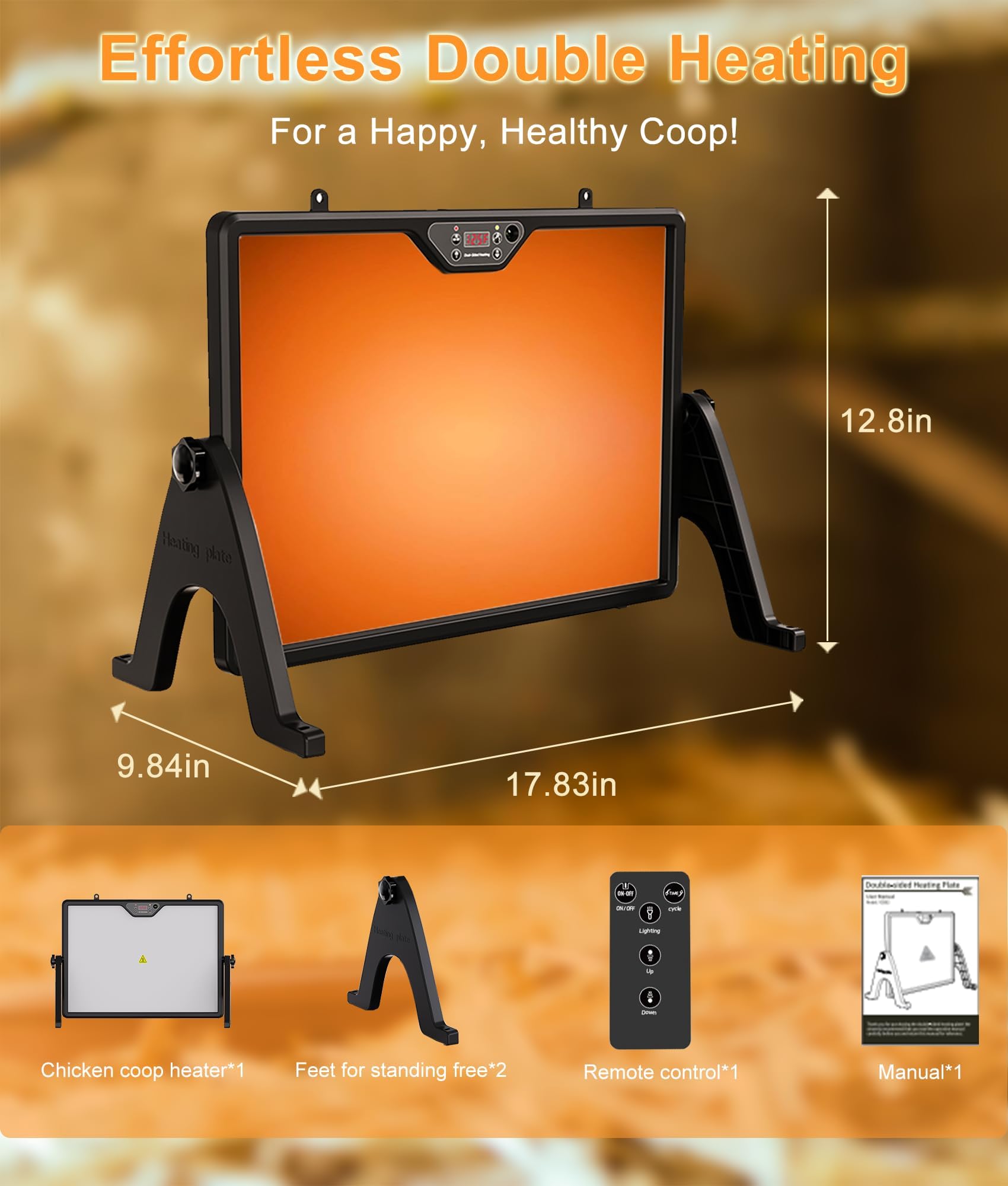CMOSAF anti-tip legs keep the heater stable in a coop.