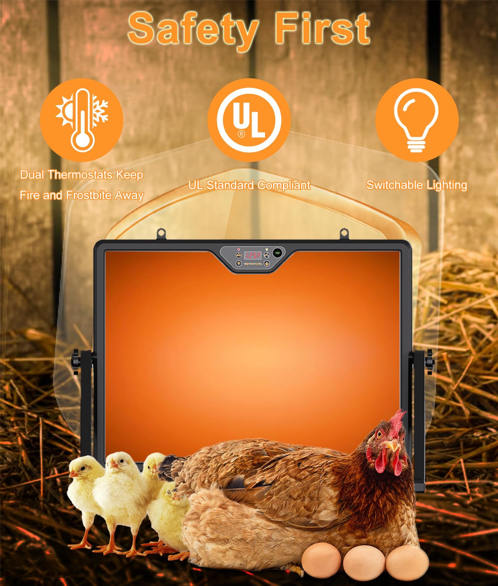 CMOSAF Smart Coop Heater panel back view with wall mounting option.