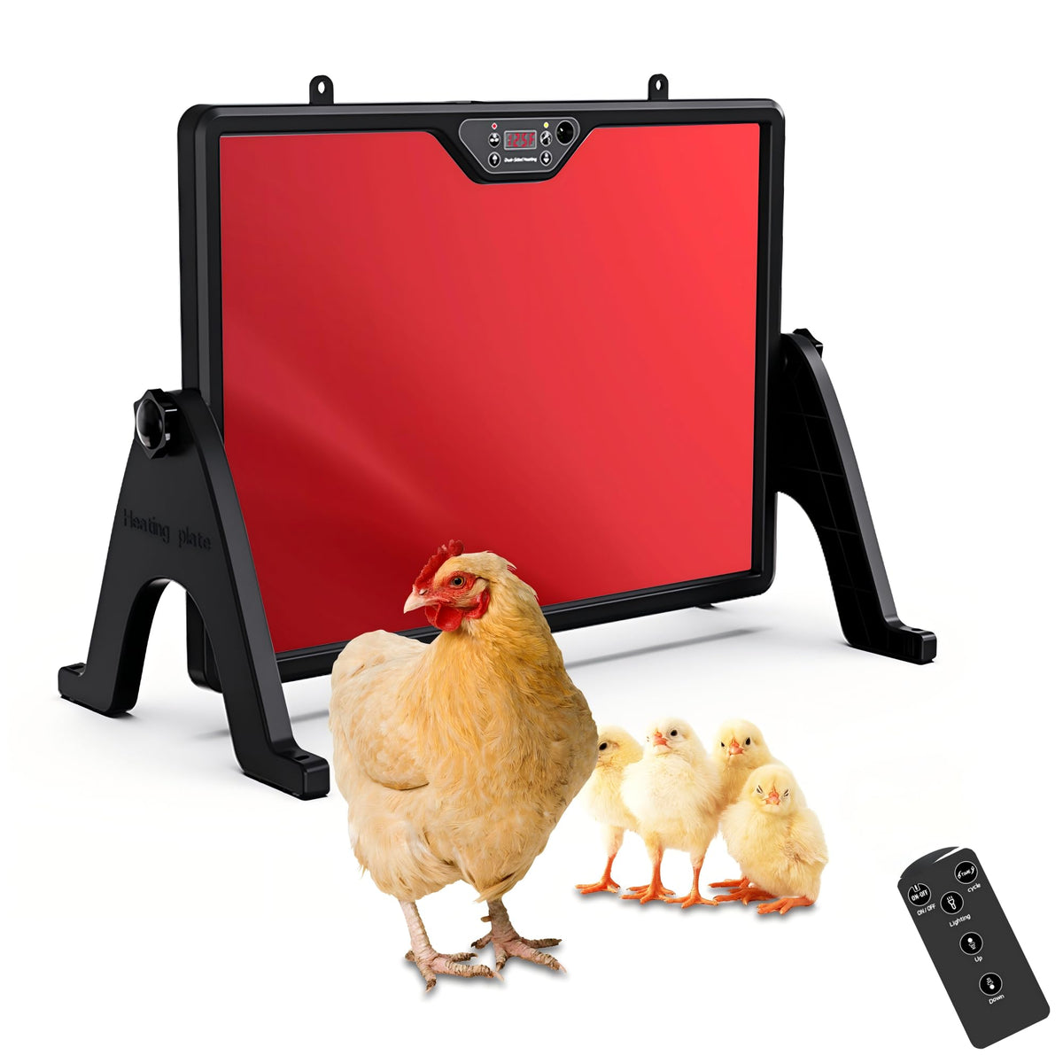 CMOSAF Smart Coop Heater panel front view showing warm coop environment.