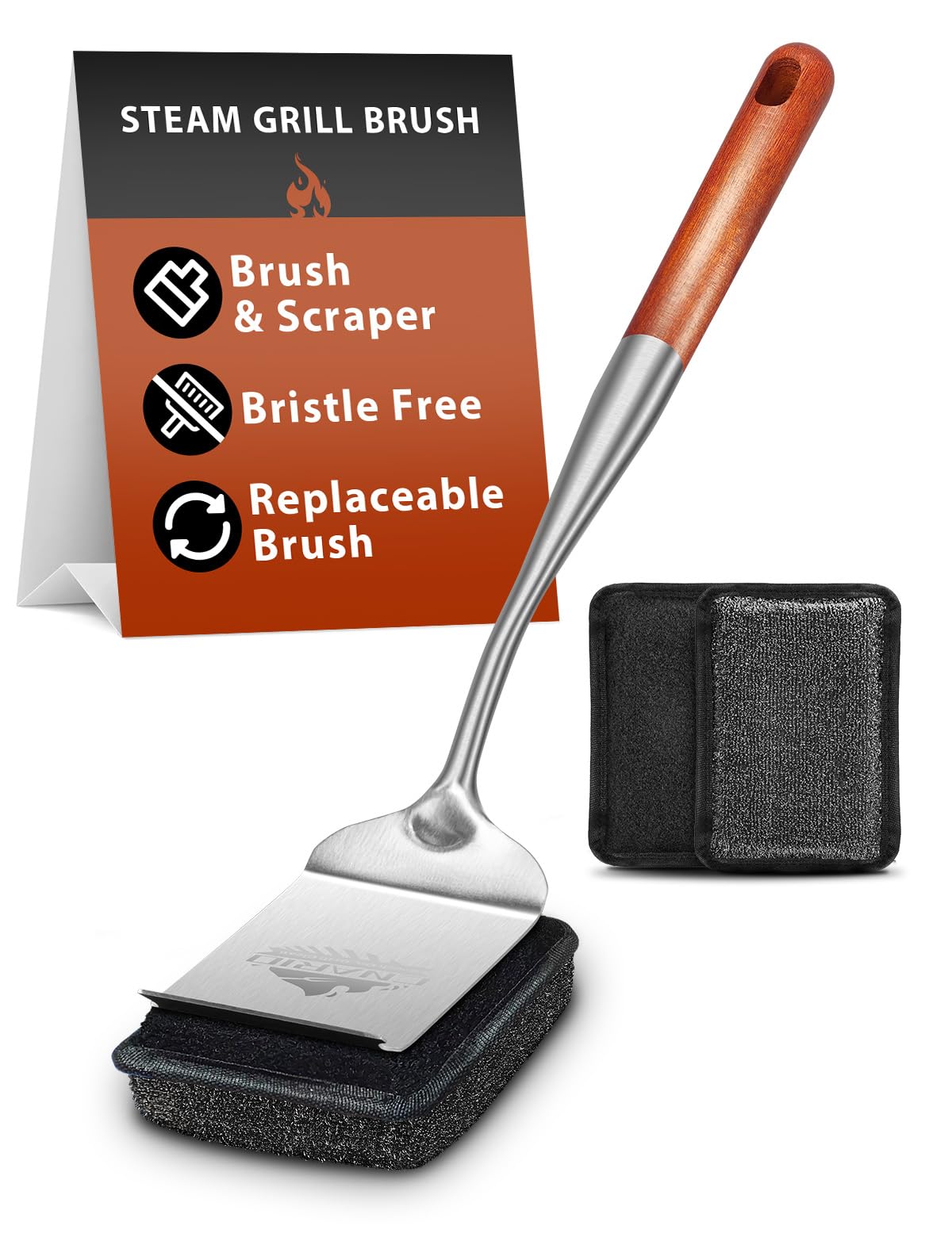 CNARIO bristle-free grill brush with replaceable head for safe cleaning