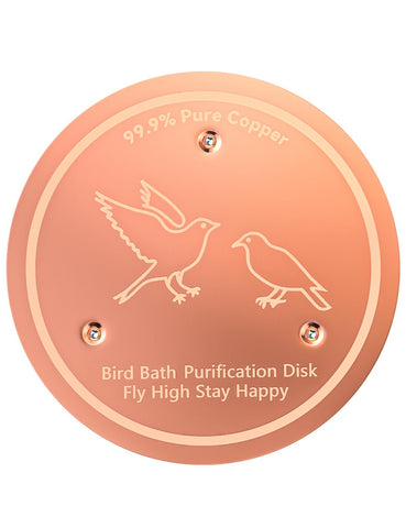 CNARIO copper disk in a bird bath for natural water clarity.