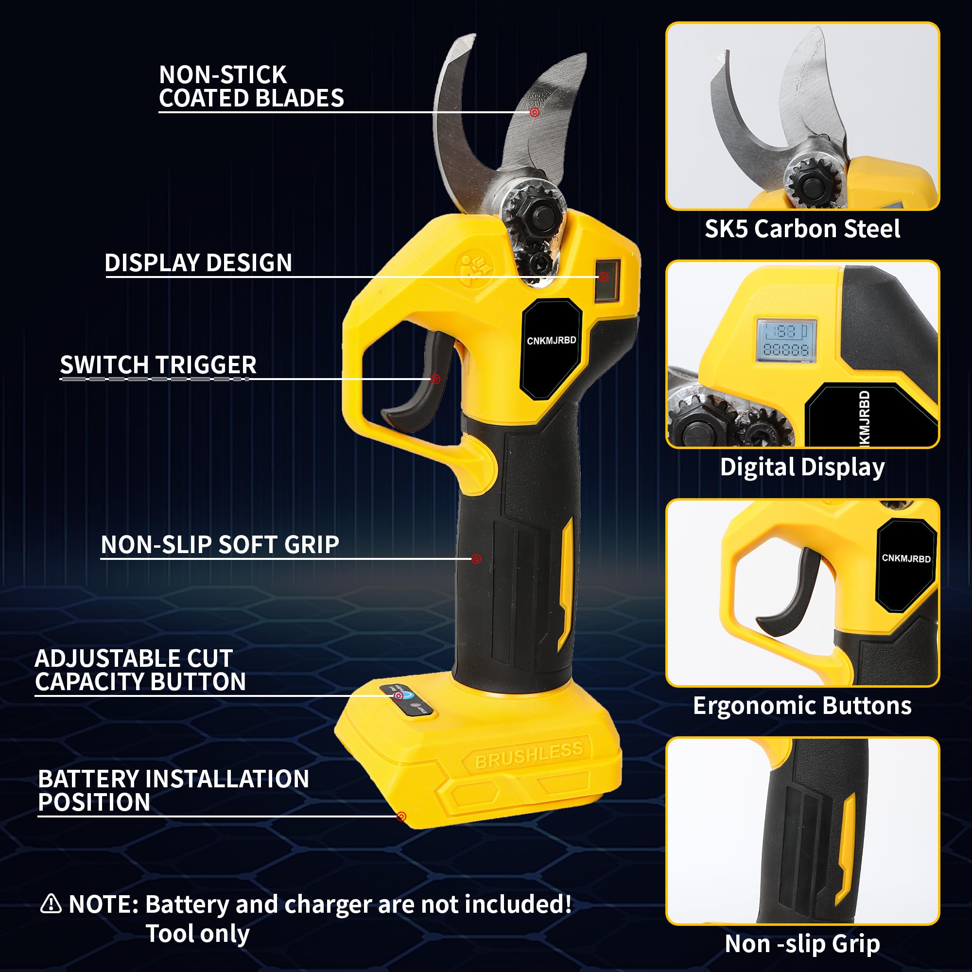 CNKMJRBD ergonomic non-slip handle reduces fatigue during extended pruning sessions.