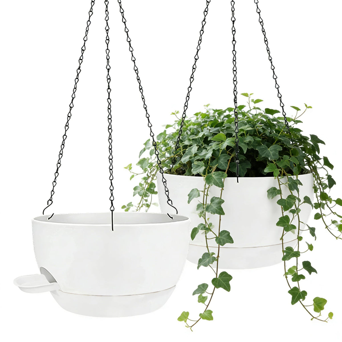 CNLBO 12-inch self-watering hanging planter with drainage holes for balcony herbs.
