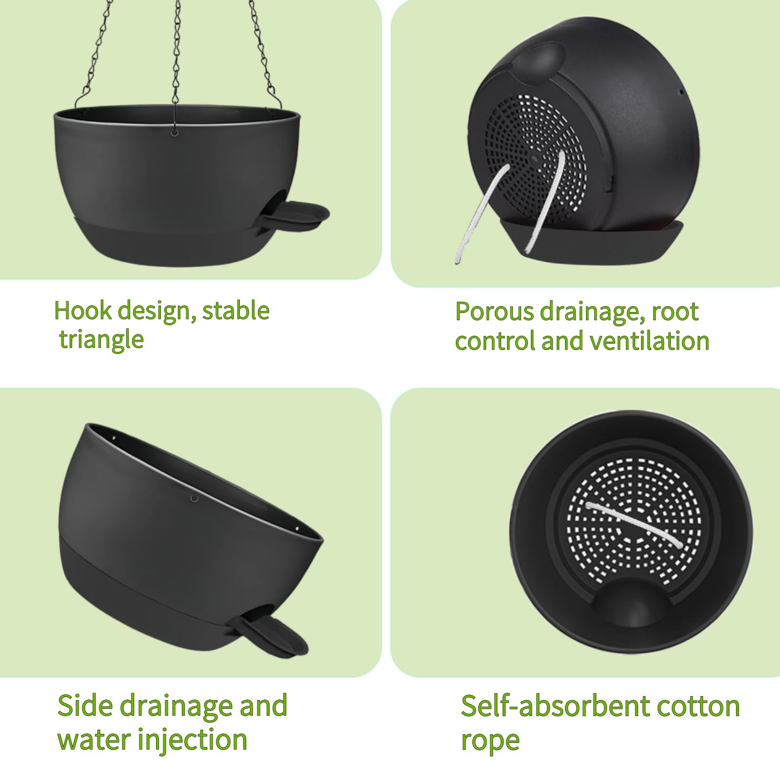 CNLBO black plastic hanging baskets add sleek style to any space