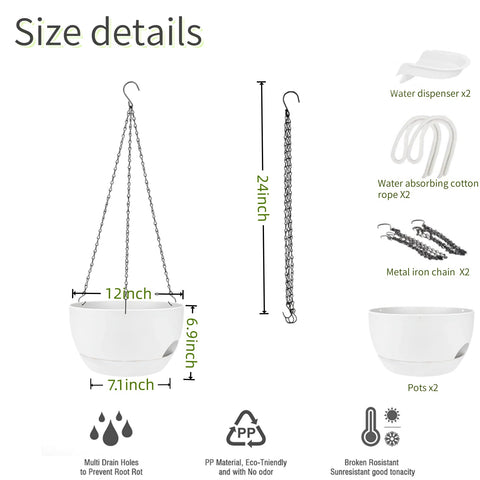CNLBO two-pack planters with detachable saucer and cotton rope for easy moisture control.