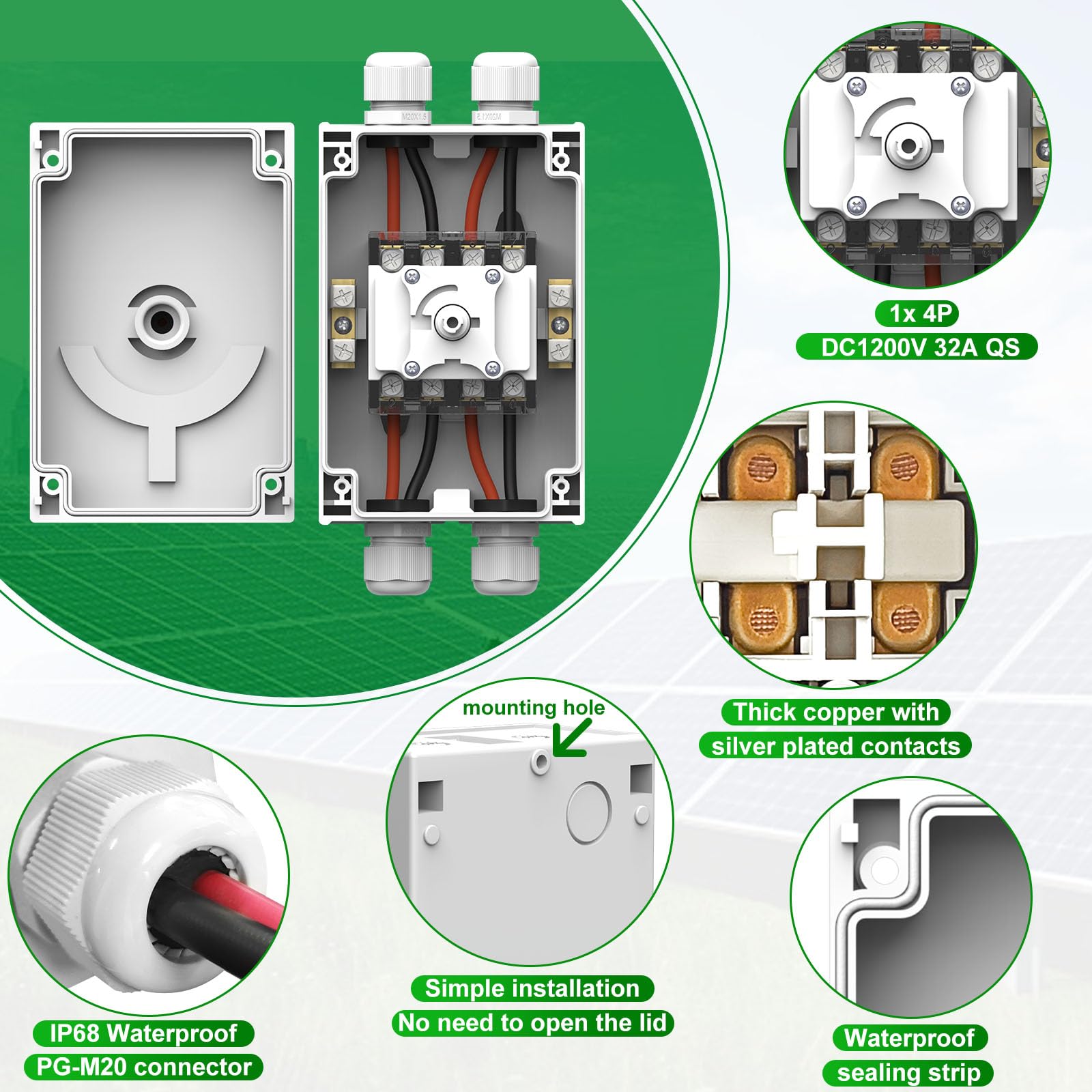 CNLonQcom dual-port PGM20 connectors enable flexible wiring for 1 or 2 strings.