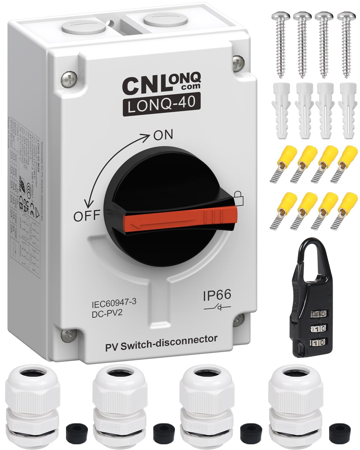 CNLonQcom solar PV disconnect 4P switch for safe power isolation in rooftop setups.