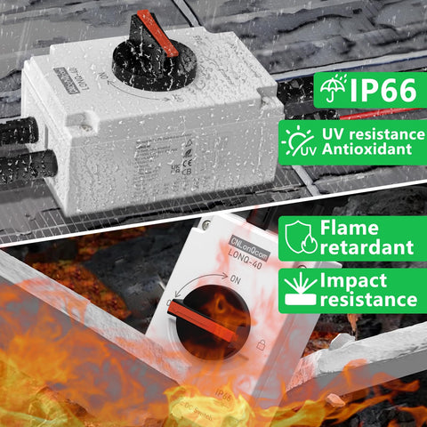 CNLonQcom PV disconnect back view highlighting IP66 enclosure