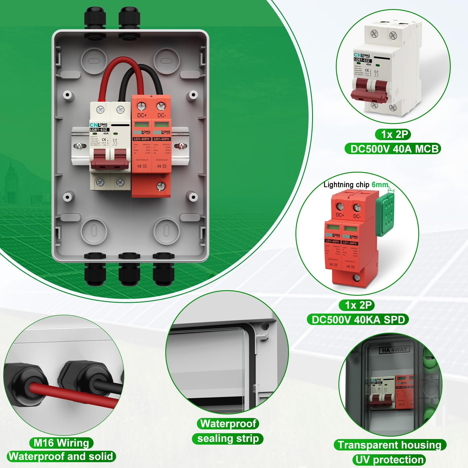 Surge protector indicator light on CNLonQcom device signaling status and maintenance needs