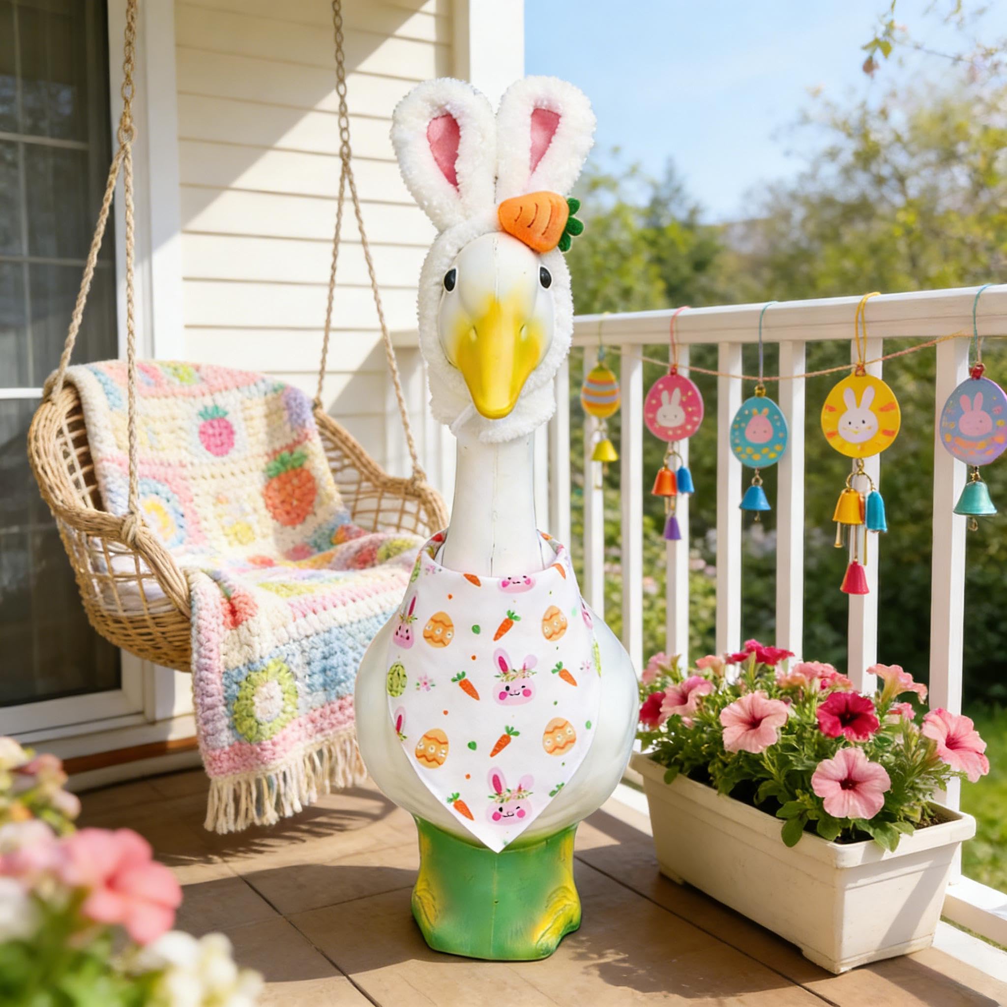 cnomg Easter porch goose hat plush adds cozy charm to yard display