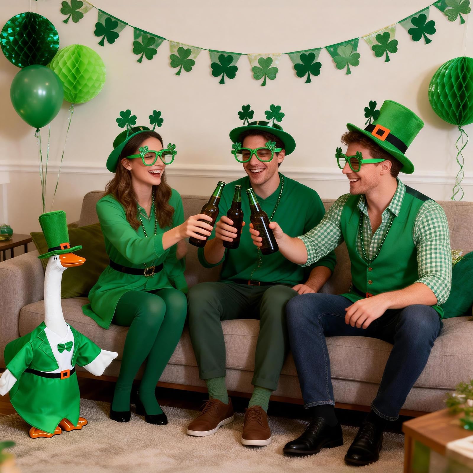 cnomg Green-themed hat and dress enhance outdoor decor for St. Patrick's celebrations