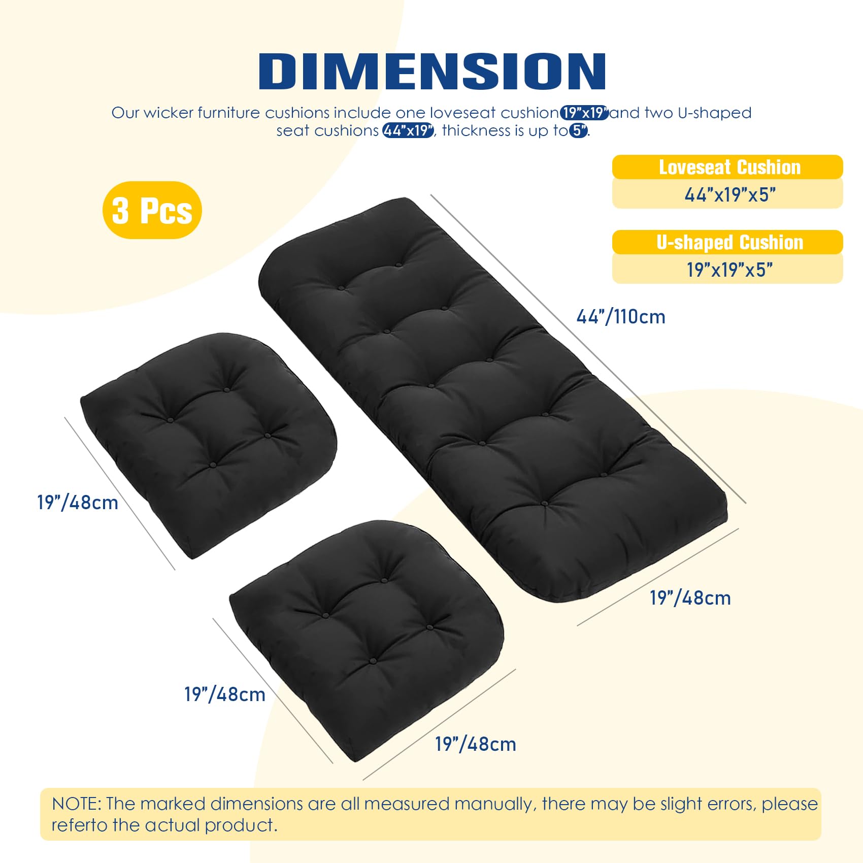 cnsmak patio cushions 3pc u-shaped cushion for versatile outdoor seating arrangements