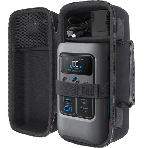 co2CREA interior with Velcro pocket and dividers keeps cables and charger organized
