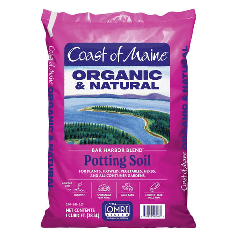 Coast of Maine Bar Harbor Blend soil poured into a container to promote drainage and healthy roots