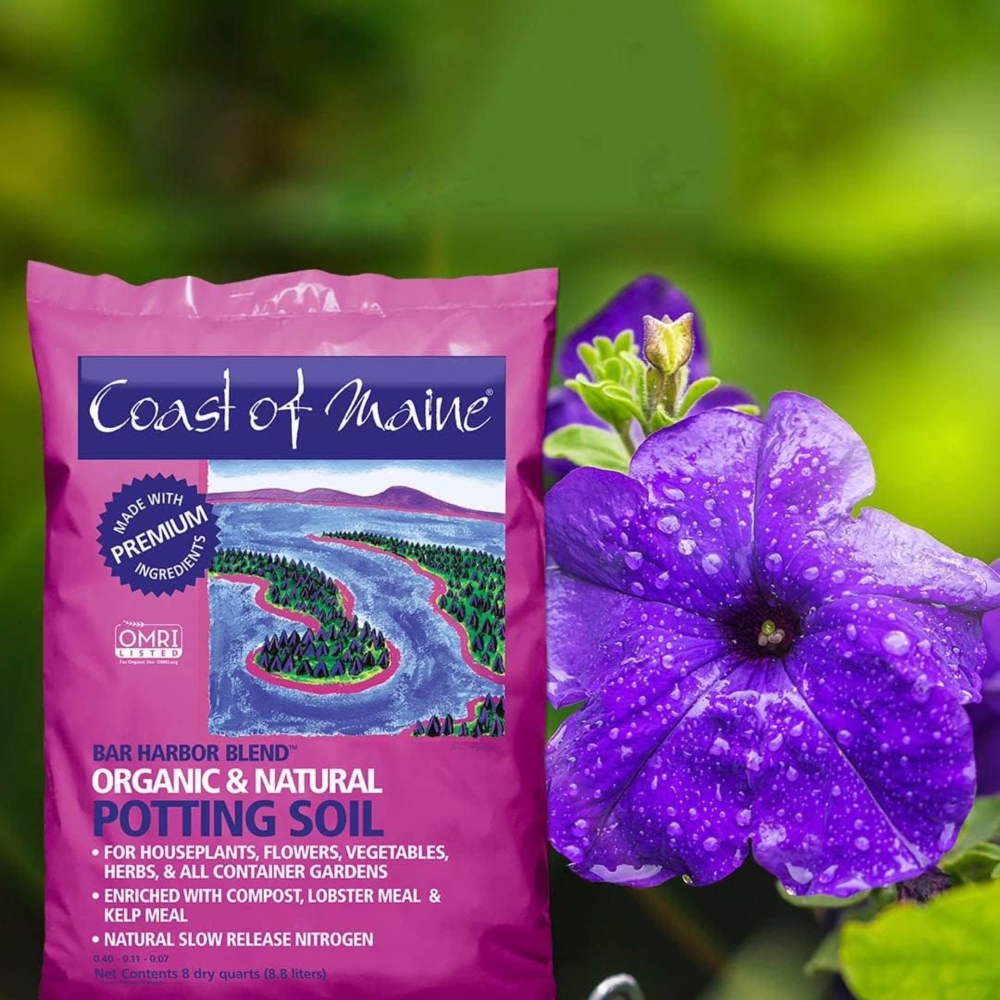 Coast of Maine Bar Harbor Blend potting soil used in a raised bed for vegetables