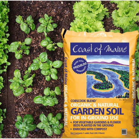 Cobscook Blend in-ground soil spread in a garden bed ready for planting.