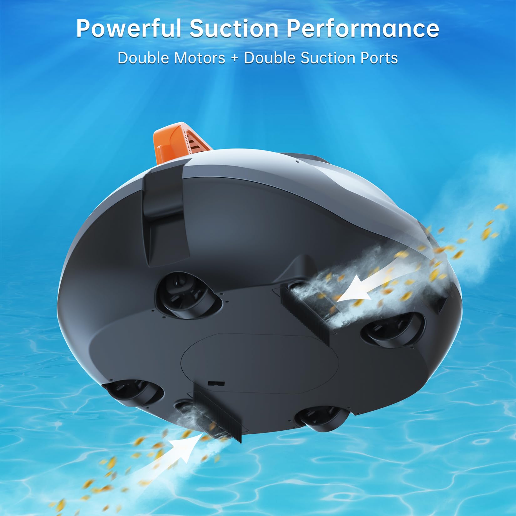 CoasTeering dual suction ports sweep leaves and sand effectively