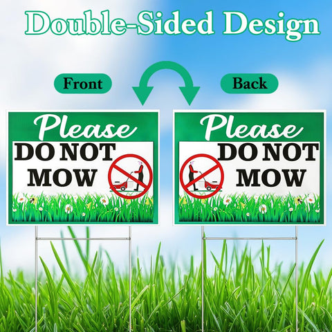 Cobee do not mow sign 12x9 back view showing double-sided print