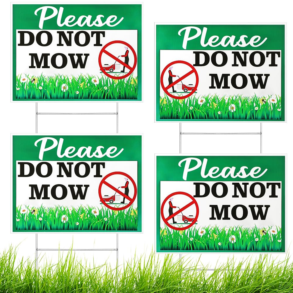 Cobee do not mow sign 12x9 front view with double-sided readability for visibility