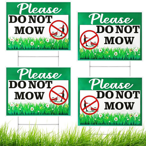 Cobee do not mow sign 12x9 front view with double-sided readability for visibility