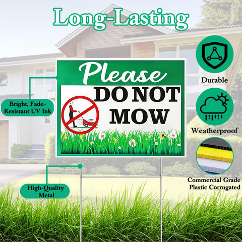 Cobee do not mow sign setup in a front yard
