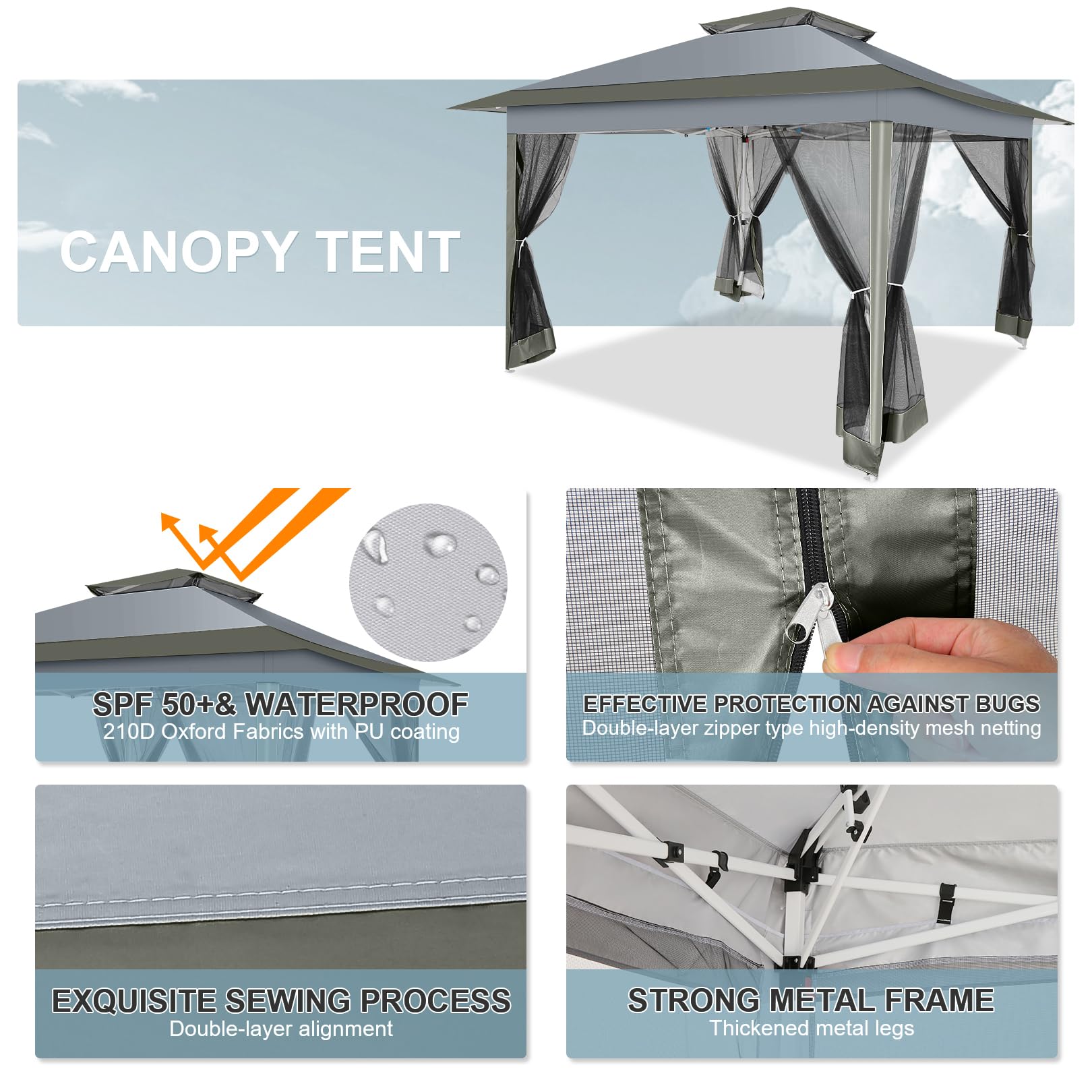 COBIZI 210D fabric blocks UV rays and resists moisture.