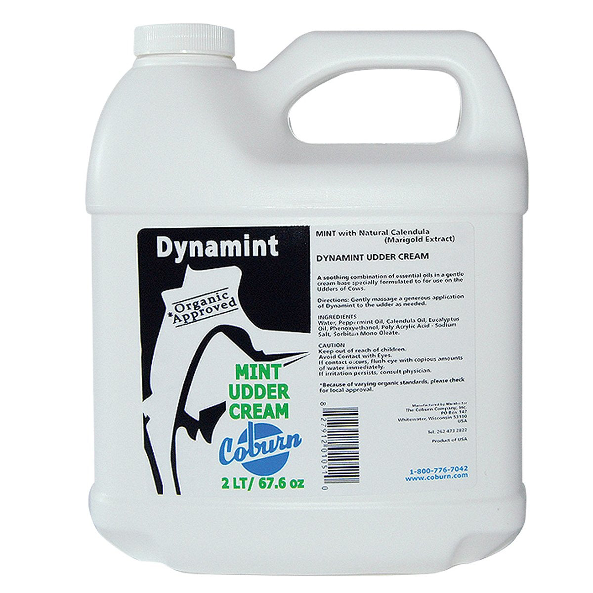 Coburn Dynamint Udder Cream 2L jar shown for fast-acting, non-greasy udder care.