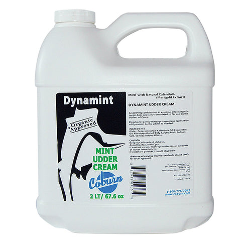 Coburn Dynamint Udder Cream 2L jar shown for fast-acting, non-greasy udder care.