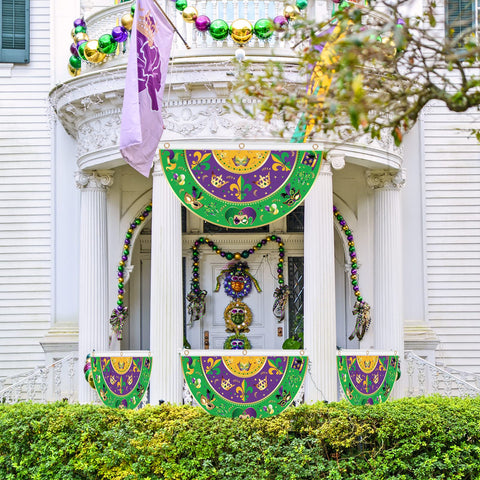 COCHIE Mardi Gras flag carnival elements elevate balcony styling.