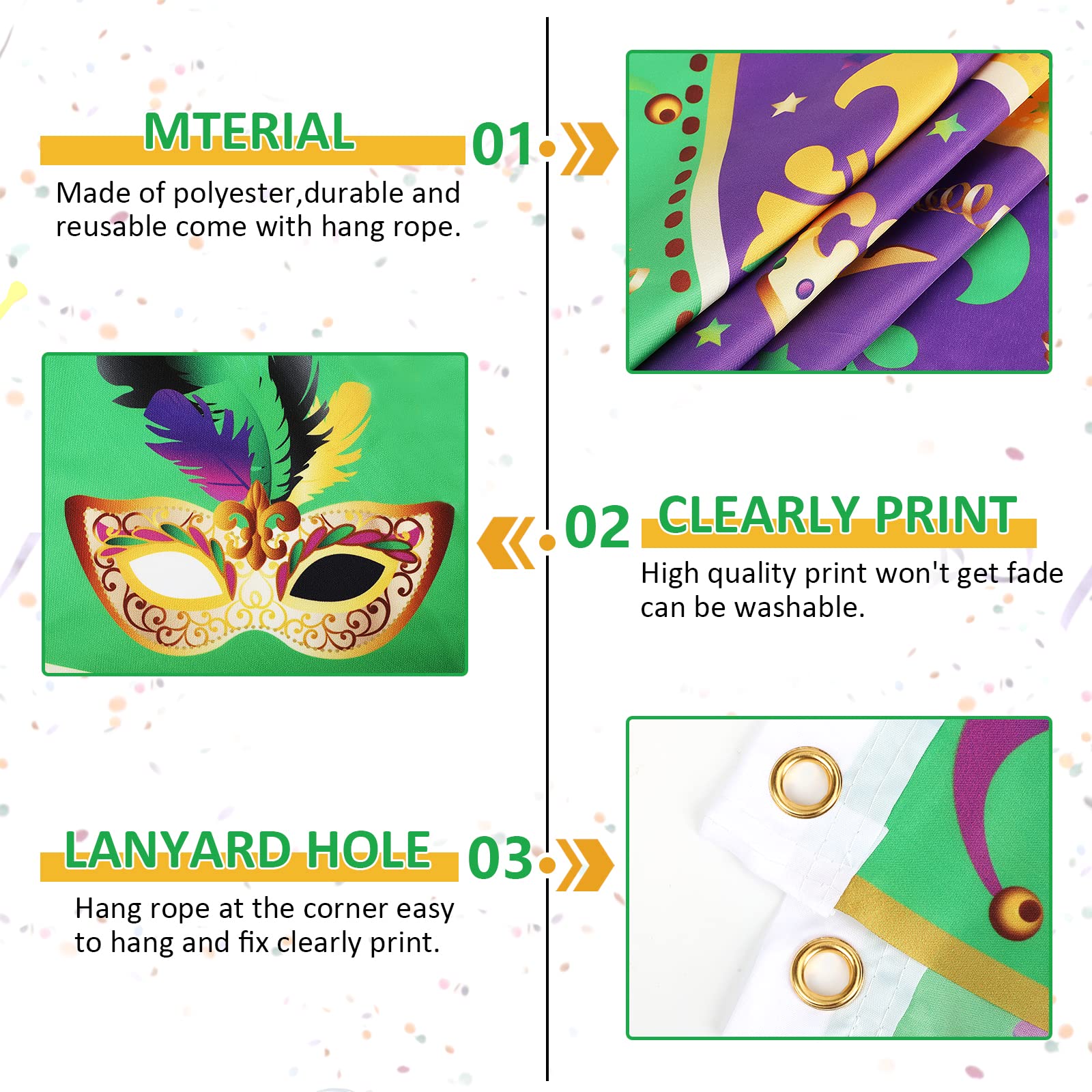 COCHIE Mardi Gras flag easy install for front porch or door.