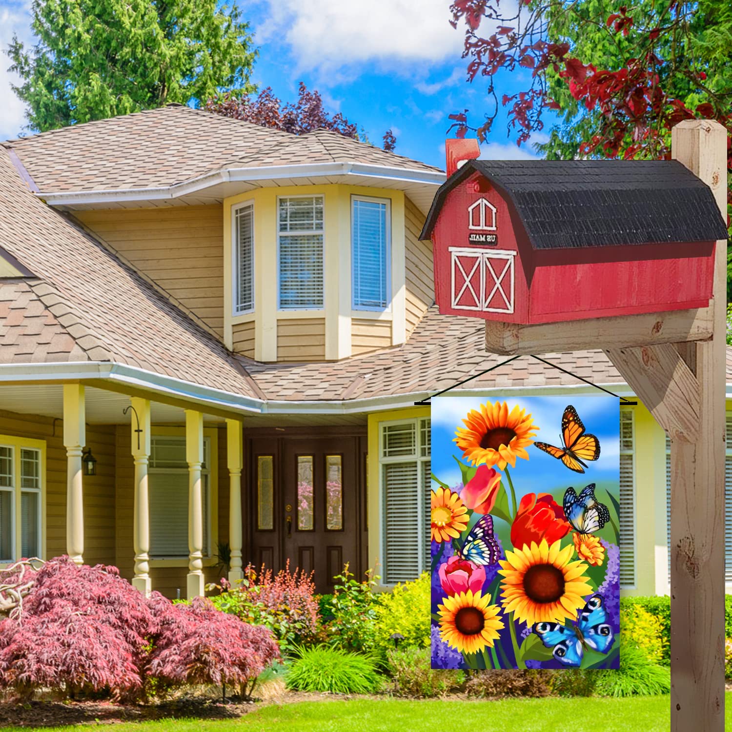 COCJCJ bright colors sunflower flag enhances outdoor living spaces.