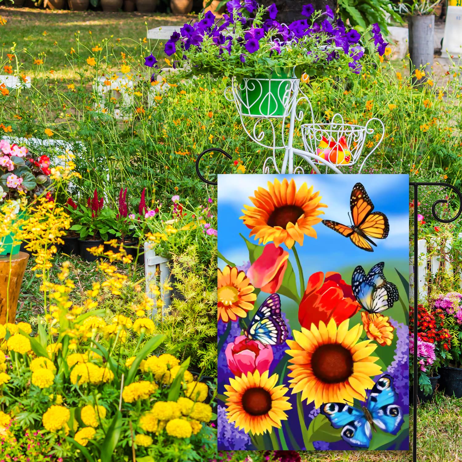 COCJCJ floral yard decor flag brings color to porch, deck, or garden.