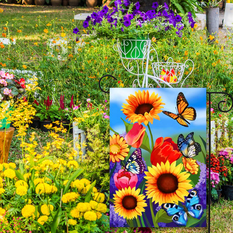 COCJCJ floral yard decor flag brings color to porch, deck, or garden.