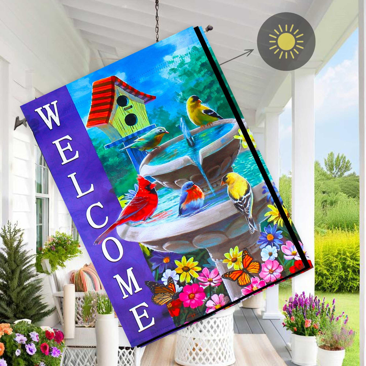 COCJCJ welcome-spring-bird-flag-28x40 double-sided for inviting outdoor spaces.