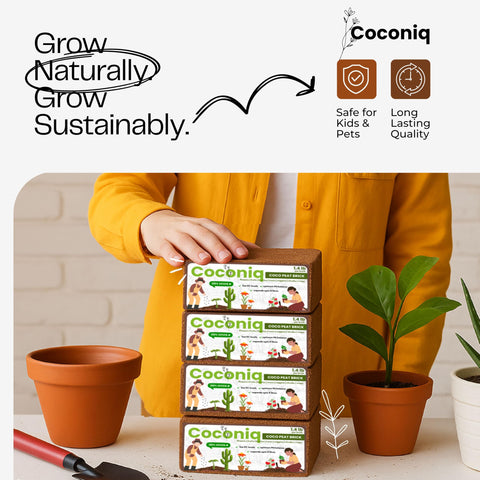 COCONIQ coco coir bricks store compactly and stay ready for future projects.