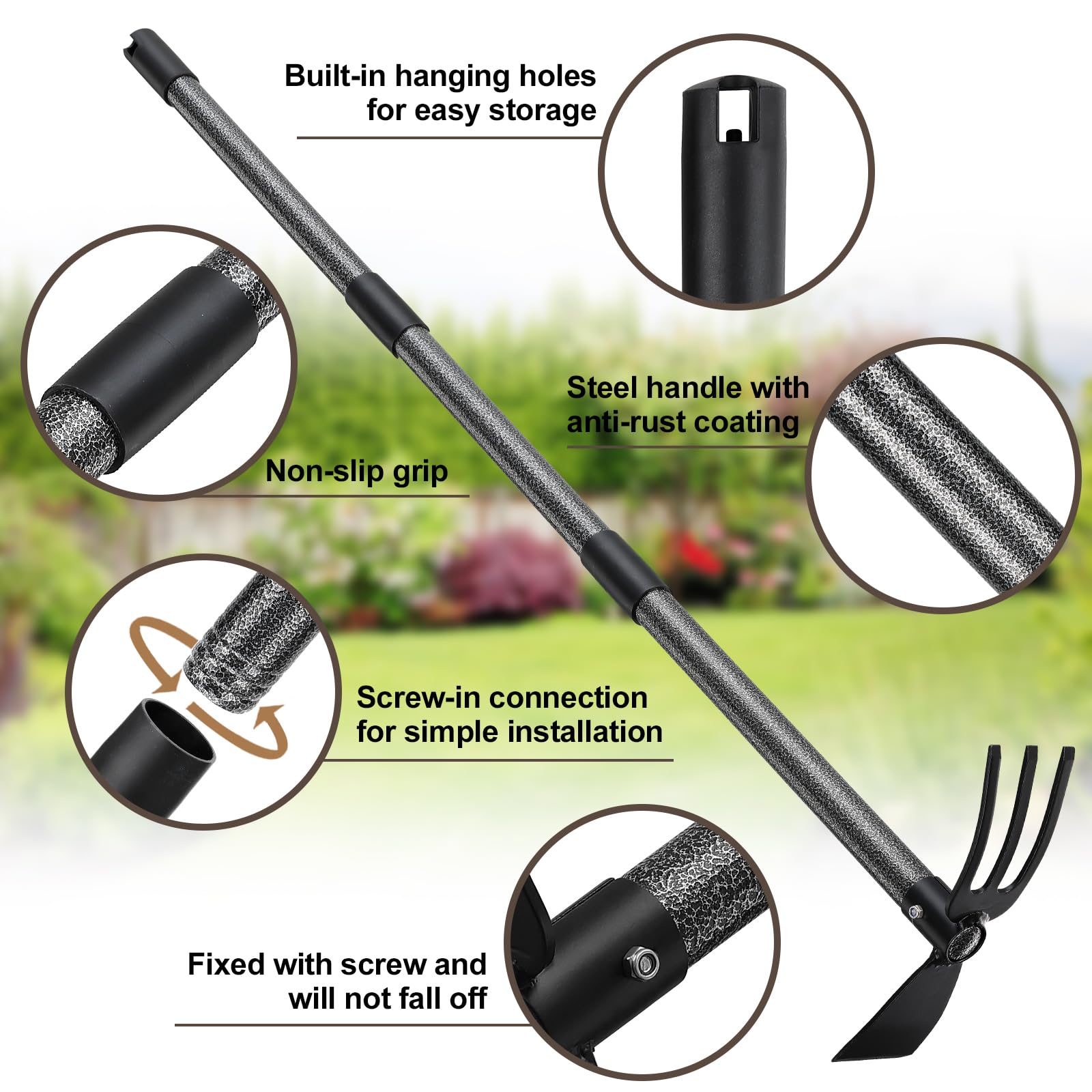 COCONUT 2-in-1 hoe cultivator for digging and root removal.