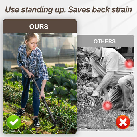 COCONUT ergonomic 60-inch garden tool reduces back strain during yard work.